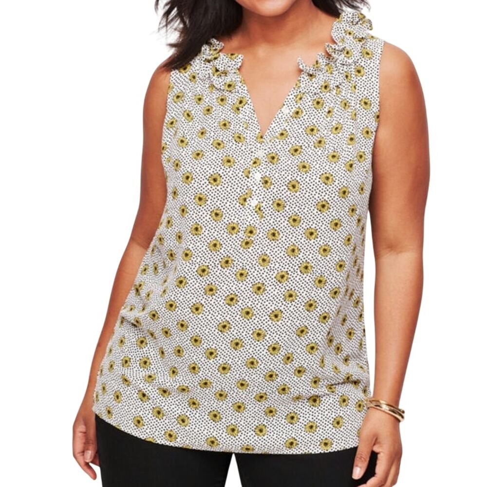 Talbots Daisy Polka Dot Ruffle Neck Sleeveless Blouse Whimsical Cottagecore